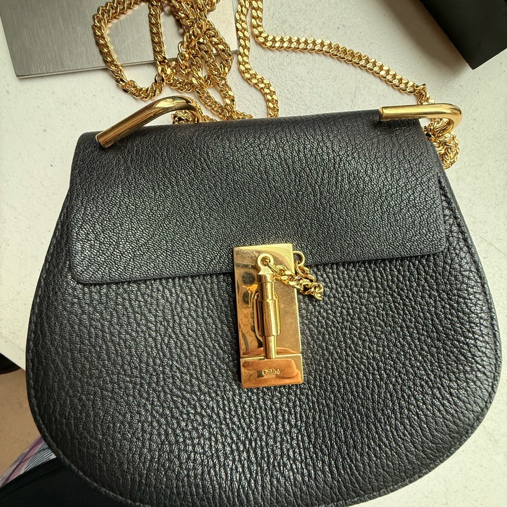 Chloé Drew Leather Shoulder Bag – Black – Authentic